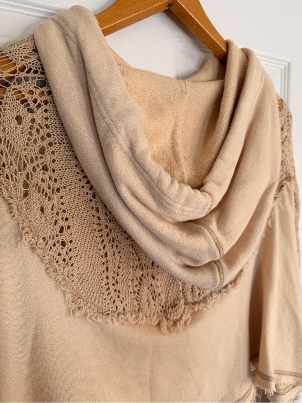 Free People Crocheted Lace Hooded Sweatshirt Size XS - Picture 8 of 10